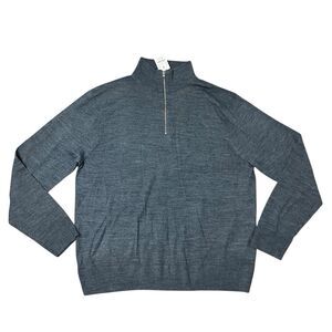 J Crew‎ Sweater Mens XXL Grey Merino Wool Blend 1/4 Zip Mock Neck Neutral BB697